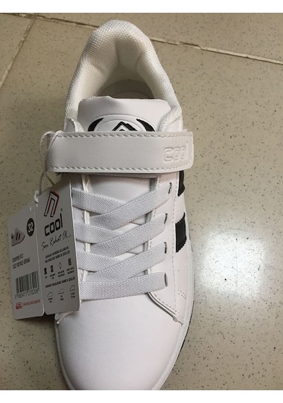 Cool Cooper Çocuk Bantlı Cilt Sneaker Spor Ayakkabı Beyaz / Siyah SİYAH-BEYAZ