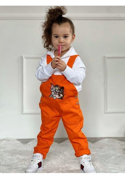 MODAVALS TOM & JERRY NAKIŞLI UNISEX KARDEŞ KOMBİN BAHÇIVAN TULUM & SWEAT SET - TURUNCU