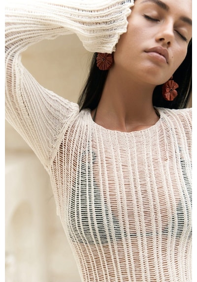 Mai Collection Mai Studios Co. Culebra Sırt Dekolteli Bej Triko Elbise Bej