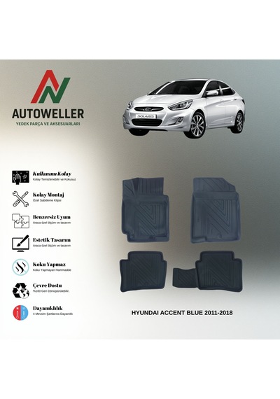 Hyundai Accent Blue 2011-2018 Uyumlu Havuzlu Oto Paspas