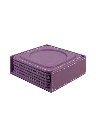 Bardak Altlığı,6 Lı Set,masaüstü Yuvarlak Cup Coaster,vegan Suni Deri,11x11 Cm.,lila Lila