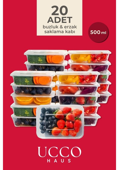 20 Adet 500ml Ekonomik Plastik Buzdolabı Dondurucu Erzak Sızdırmaz Saklama Kabı Buzluk Organizer Şeffaf