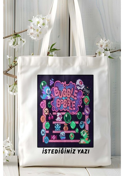 Art Hediye Bubble Bobble Oyun Baskılı Omuz Çanta Kişiye Özel Model 4 Çok Renkli