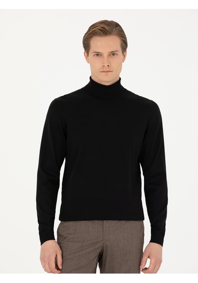 Cacharel Siyah Slim Fit Balıkçı Yaka Triko Kazak Cacharel Siyah Slim Fit Balıkçı Yaka Triko Kazak
