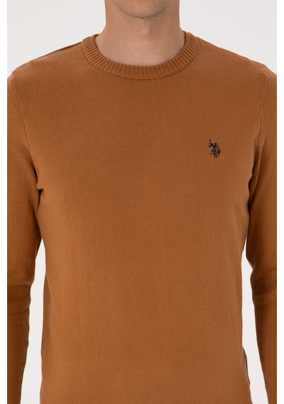 U.S. Polo Assn. Erkek Slim Fit Bisiklet Yaka Camel Basic Kazak 50313713-VR233