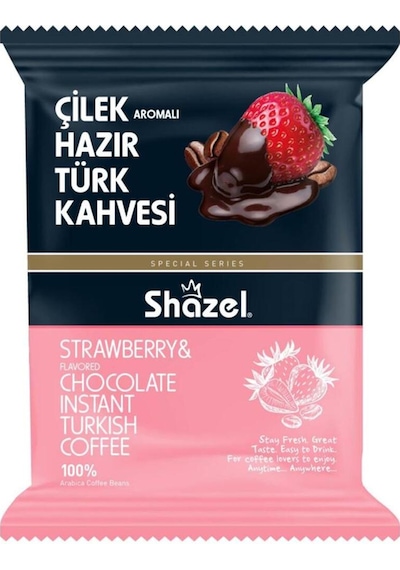 Shazel Çilekli Hazır Türk Kahvesi 100 Gr X 10 Adet Türk Kahvesi