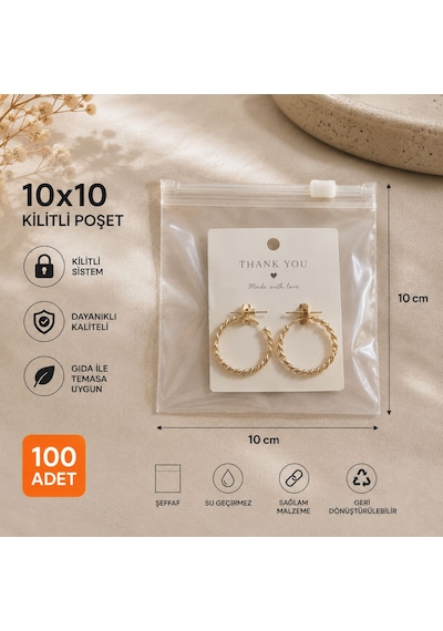 10x10 Şeffaf Kilitli Poşet 100 Adet - 140 Mikron, Bpa İçermez