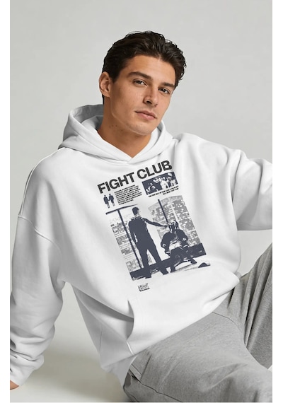 Sevbano Tasarım Tyler Durden Fight Club Film Sırt Baskılı Unisex Oversize beyaz