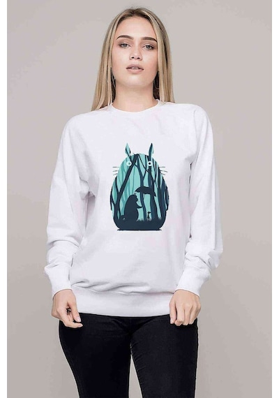 My Neighbor Komşum Totoro Baskılı Beyaz Kadın Sweatshirt (528336171)