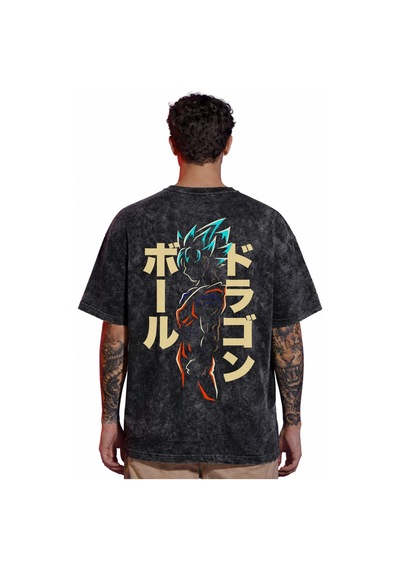 Tasarım Son Goku Dragon Ball Anime Sırt Baskılı Unisex Oversize V Siyah