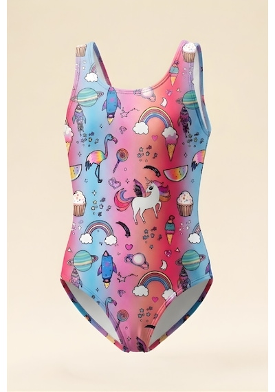 Modanino Kız Çocuk Mayokini - Görsel Desenli-2-6 Yaş 12616n Mavi - Pembe