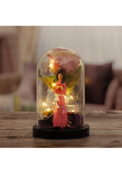 Mobgift Gül Altında Canım Annem Tasarımlı Işıklı Fanus Pembe