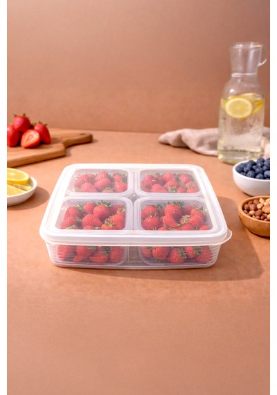 Sızdırmaz Kapaklı 4+1 Bölmeli Kahvaltılık Saklama Kabı-buzdolabı Organizeri 4x0,25 Lt-1x1,6lt Şeffaf