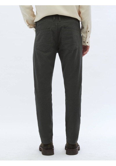 Kip Haki Dokuma Slim Fit Casual Pamuk Karışımlı Pantolon 406629 Haki