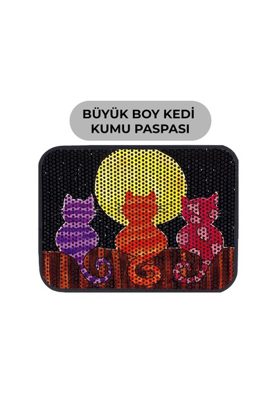 Büyük Boy Renkli Desenli Elekli Kedi Tuvalet Önü Paspası 80 X 60 Cm Büyük Siyah - 834018920