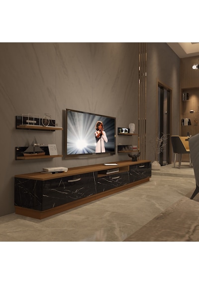 Decoraktiv Trendstyle 270r Mdf Tv Ünitesi Tv Sehpası Ceviz - Siyah Mermer
