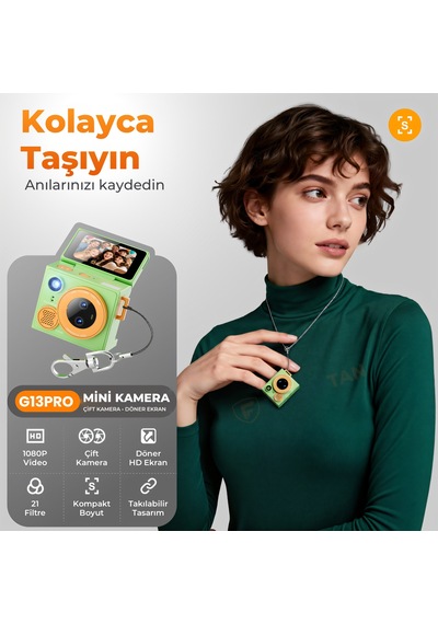 Fırsattan G13 Pro Mini Kamera 1080p Döner Ekranlı Kompakt Dijital Fotoğraf Makinesi