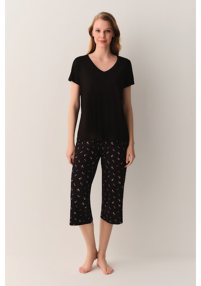 Suwen Chloe Kapri Şort Pijama Takımı Sh26631659911 Siyah