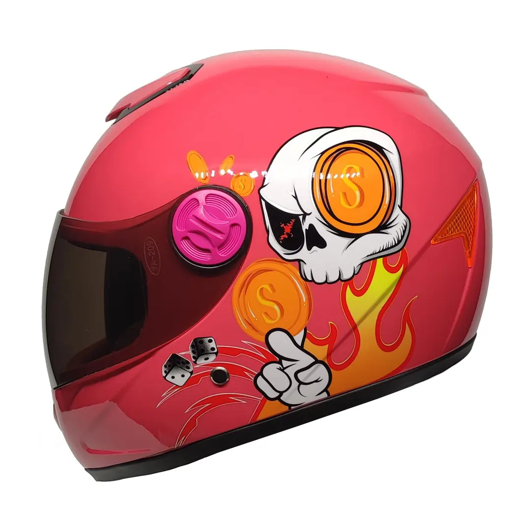 Skull Pembe Çocuk Kaskı Pro Helmets Sy118 Full Face Çocuk Kaskı 48cm Skull Pembe