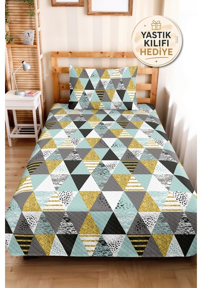 Geometrik Mint Genç Odası Tek Kişilik Pike Takımı - Sarı Gri Modern 160x220 Cm Kapitone Yatak Örtüsü Hafif Seramik Serabı Geometrik Mint Genç Odası Tek Kişilik Pike Takımı - Sarı Gri Modern 160x220 Cm Kapitone Yatak Örtüsü Hafif Seramik Serabı