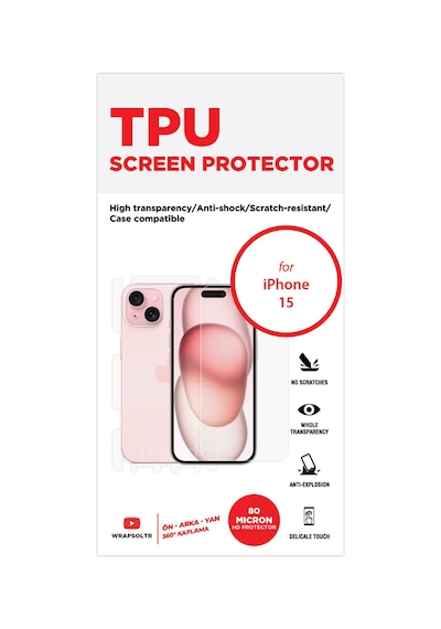 Apple iPhone 15 Uyumlu Full Body 360 Derece Ön Arka Ve Yan Koruyucu Tpu Film