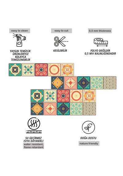 Kendinden Yapışkanlı Mandala Desenli Pvc Karo 10x10 Cm 5 Li Paket