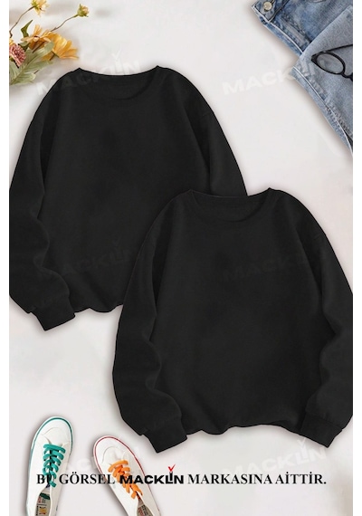 Macklin Sevgili Çift Kombin Şimşek Mcqueen Ve Sally Sırt Baskılı Bisiklet Yaka Sweatshirt 2li Set Takım Siyah Mck1330 Siyah