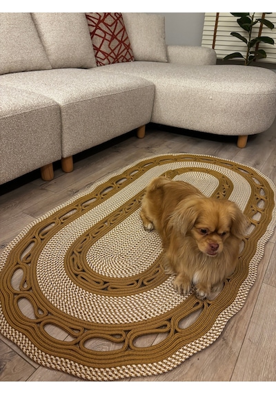 Mavaux Sarmaşık Model Oval Hasır Görünümlü Jüt Kilim Paspas Halı Jüt