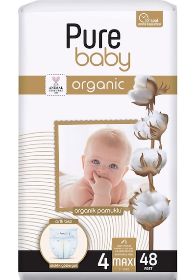 Pure Baby Organik Bebek Bezi 4 Beden 7-16 Kg Maxi 96 Adet 4 Numara