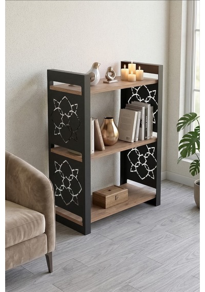 85 Cm 3 Katlı Endüstriyel Kitaplık, Konsol, Çiçeklik, Çok Amaçlı Raf 2810 Ayaklı