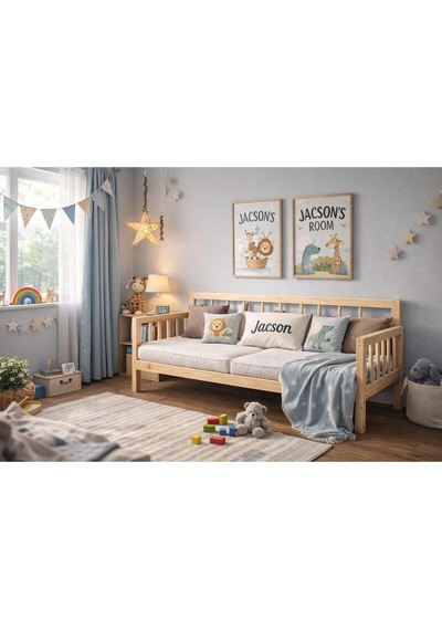 Ahşap Rustik Sedir Kanepe 90x150 Cm İç Ölçü Mindersiz Doğal Natürel Masif Ahşap Bej
