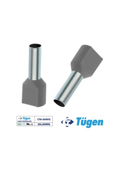 Tügen 2x4,00mm2 Çift Girişli İzoleli Yüksük Gri 1 Kutu 200 Adet