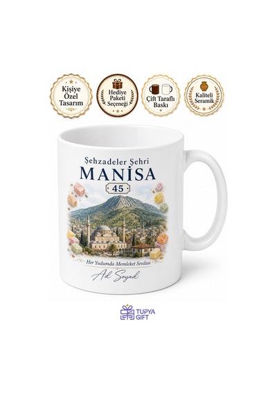 Manisa Plakalı Mesir Macunu Şehzadeler Şehri Spil Dağı Kupa Bardak Hediye Beyaz / Çok Renkli