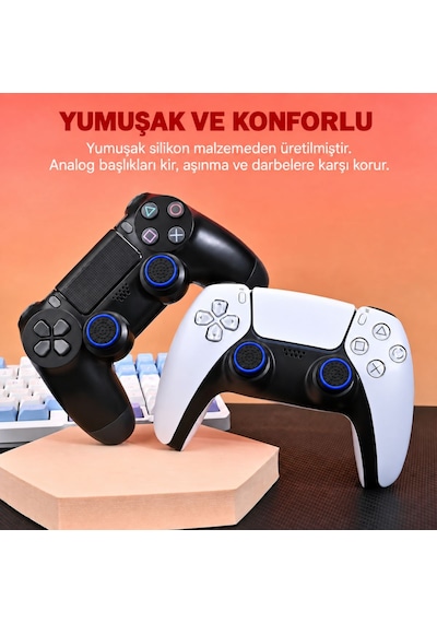 4 Adet Analog Koruyucu Silikon Kılıf Topuz Koruma Ps4 Ps5 Xbox One 360 Series Sx Switch Pro Uyumlu Mavi