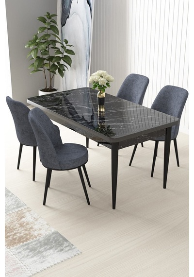 Canisa Concept Nil Serisi 70x110 Sabit Mutfak Masası Takımı Siyah Mermer Desen Masa 4 Füme Sandalye Füme Canisa Concept Nil Serisi 70x110 Sabit Mutfak Masası Takımı Siyah Mermer Desen Masa 4 Füme Sandalye Füme