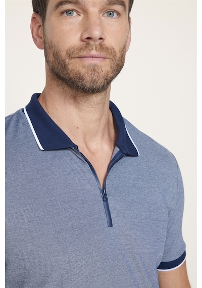 Tudors Erkek Slim Fit Dar Kesim Pamuklu Fermuarlı Lacivertvert Polo Yaka Tişört-27589-Lacivertvert Lacivert