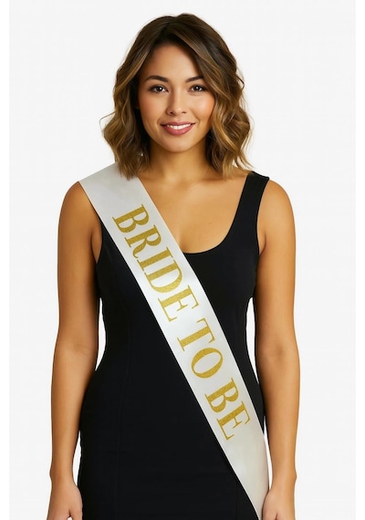 Populermarketim - Beyaz Saten Üzerine Kalın Altın Yazılı Bride To Be Kuşağı Standart