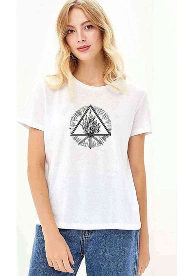 Behemoth Trinity Baskılı Beyaz Kadın Tshirt