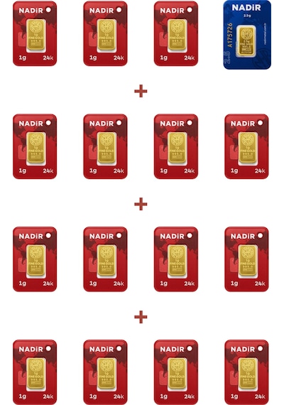 Nadir Gold 24 Ayar 17,5 Gram Külçe Altın 1 Adet 2,5 Gram Külçe Altın + 15 Adet 1 Gram Külçe Altın