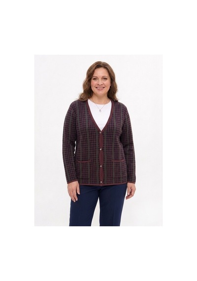Onno Style Women Kazayağı Desen Renkli Klasik Triko Ceket Bordo