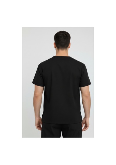 Tek Üst Siyah Unisex Doktor Ve Hemşire Forması Scrubs Likralı Yarasa Kol