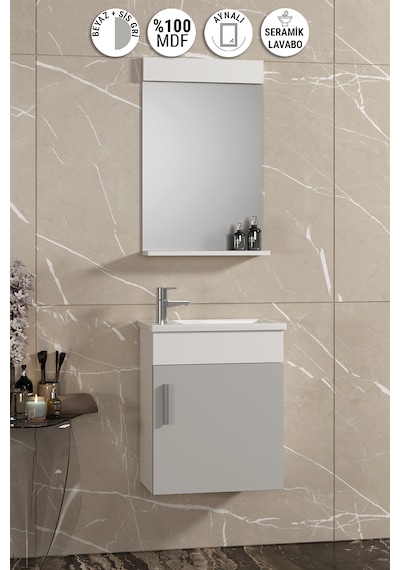 Lale 42x24 Cm Beyaz-sis Gri Mdf Seramik Lavabolu Asma Banyo Dolabı Takımı Lale 42x24 Cm Beyaz-sis Gri Mdf Seramik Lavabolu Asma Banyo Dolabı Takımı