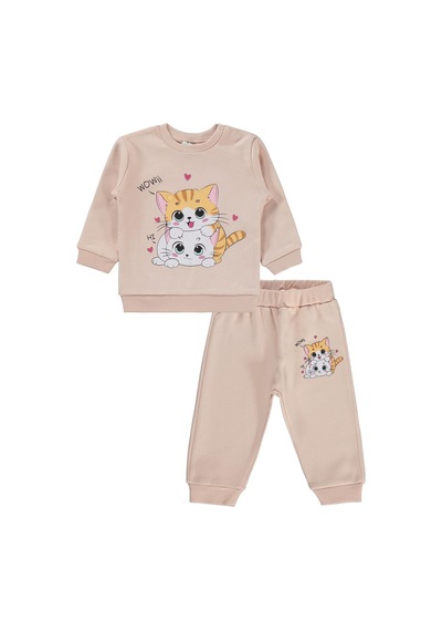 Civil Baby Kedi Baskılı Takım - Pudra