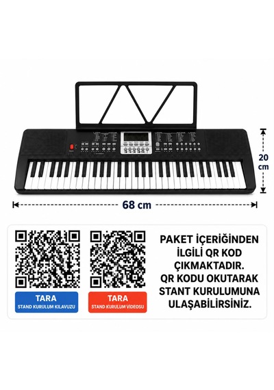 Multizone 61 Tuşlu Standlı Elektronik Dijital Işıklı Çocuk Piyanosu Mikrofonlu Başlangıç İçin Demolu Keyboard Org