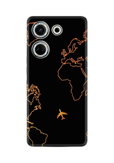 Tecno Camon 20 Kılıf Silikon Desen Özel Seri Harita Ve Uçak 1777