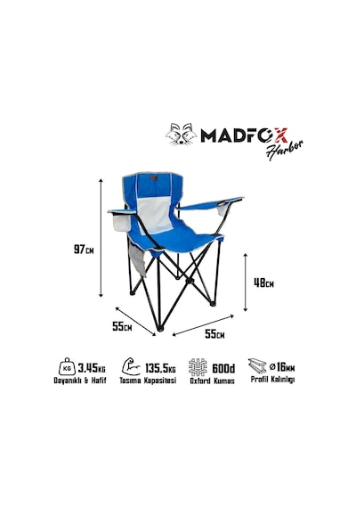 Madfox Harbor Katlanır Kamp Sandalyesi Mavi