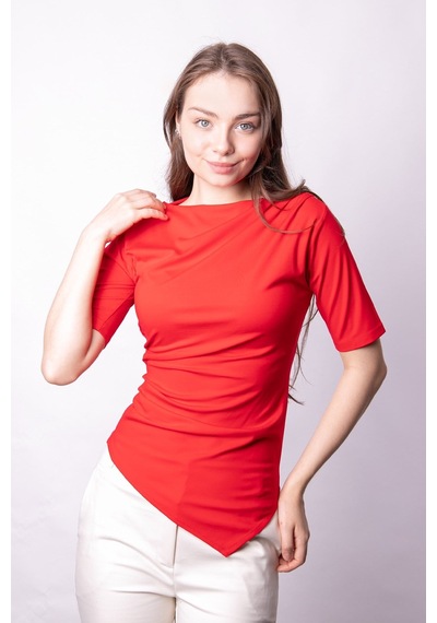 Kadın Likralı Hafif Parlak Kumaş Kayık Yaka Pileli Asimetrik Dirsek Üstü Kol Body Bluz-kırmızı Kırmızı Kadın Likralı Hafif Parlak Kumaş Kayık Yaka Pileli Asimetrik Dirsek Üstü Kol Body Bluz-kırmızı Kırmızı