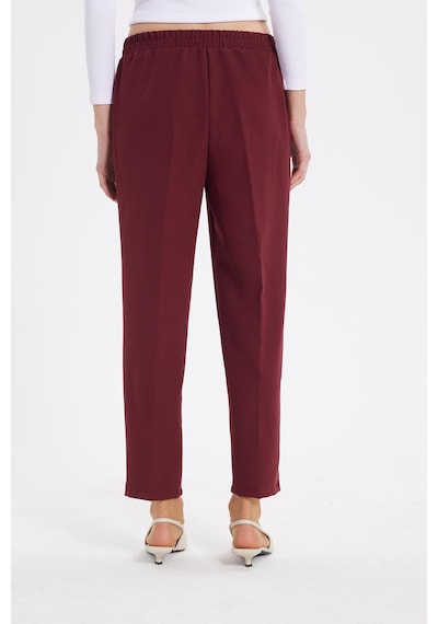 Tudors Kadın Relax Fit Rahat Kesim Yüksel Bel Düz Paça Beli Lastikli Bordo Pantolon-41935 Bordo