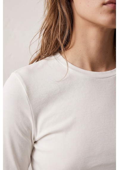 Elemge %95pamuk %5likra Vücuda Oturan Magic Fit Beyaz Kadın Stretch Uzun Kollu T-shirt Compact Penye Esnek Basic Tişört Elastan Bluz