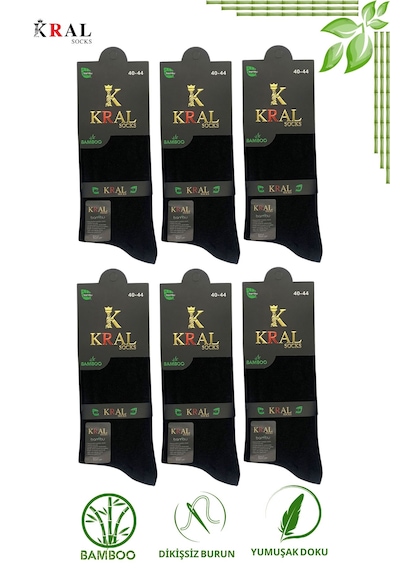 Kral Socks Bambu Erkek Soket Düz Uzun Çorap Klasik Yazlık Dikişsiz 6'lı Premium Set Siyah